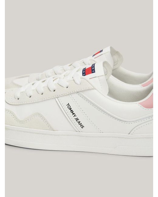 Tommy Hilfiger White Suede Mixed Texture Court Trainers