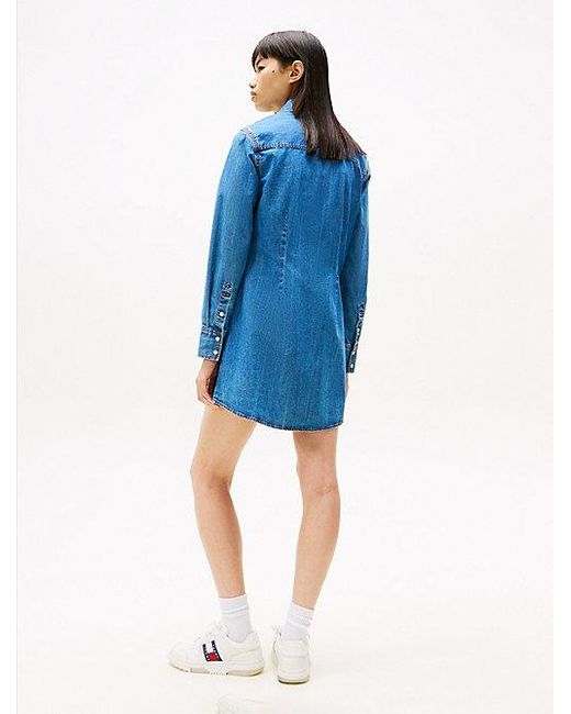 Tommy Hilfiger Denim Mini-Overhemdjurk in het Blue