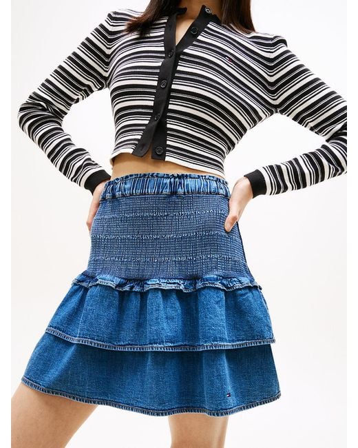 Tommy Hilfiger Blue Chambray Slim Tiered Mini Skirt
