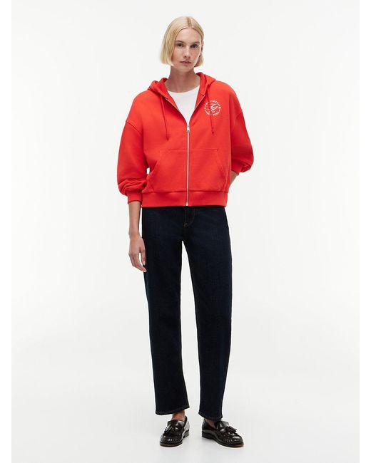 Tommy Hilfiger Red Logo Embroidery Zip-Thru Hoody