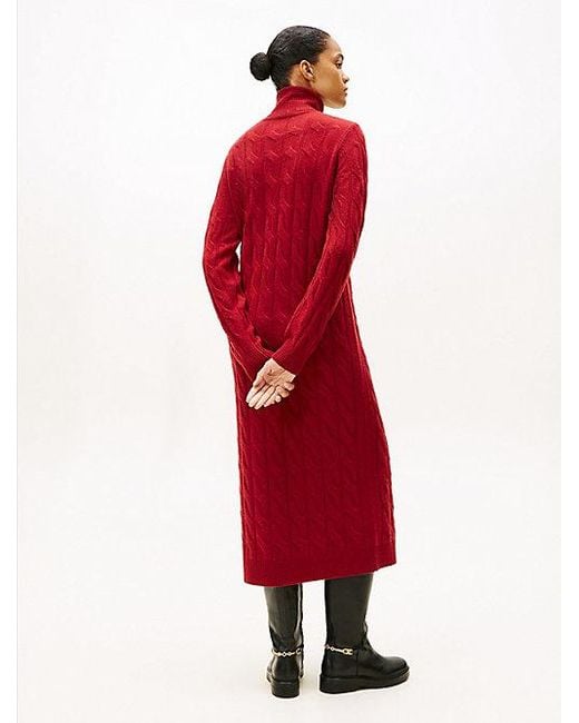 Tommy Hilfiger Red Zopfstrick-Midikleid Aus Softer Wolle