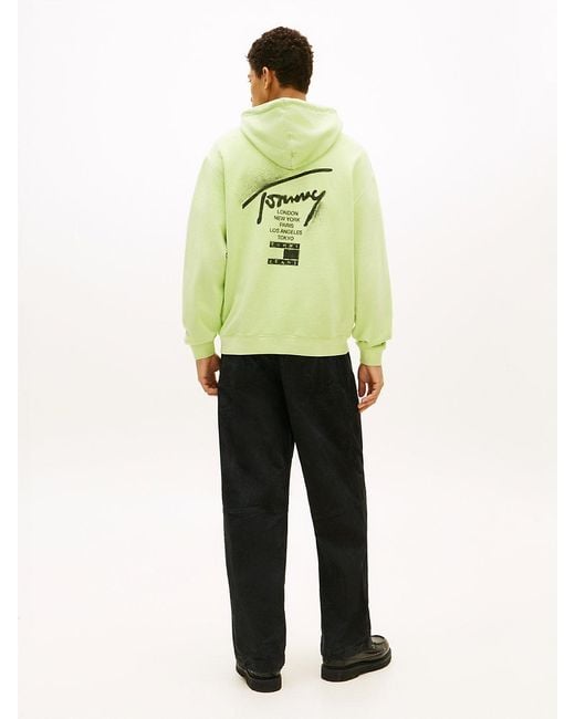 Tommy Hilfiger Green Signature Back Logo Washed Relaxed Hoody for men
