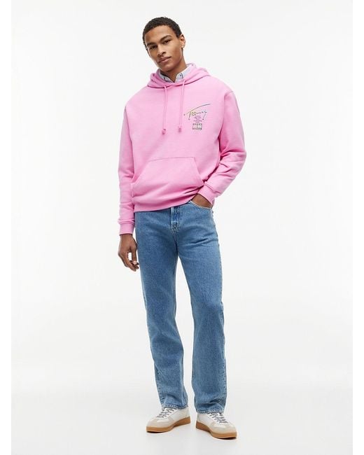 Tommy Hilfiger Pink Signature Back Logo Relaxed Hoody for men