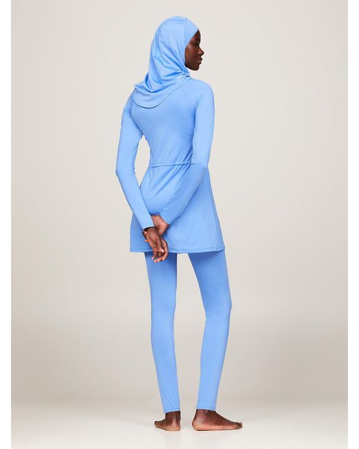 Tommy Hilfiger Blue Modest Padded Long Sleeve Swim Dress