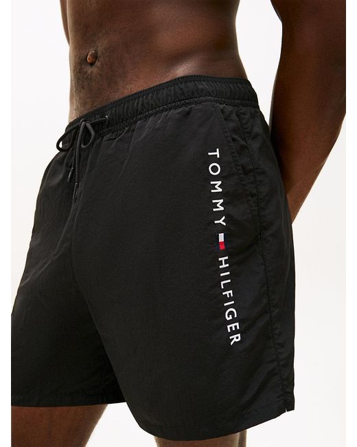 Tommy Hilfiger Black Original Logo Mid Length Swim Shorts for men