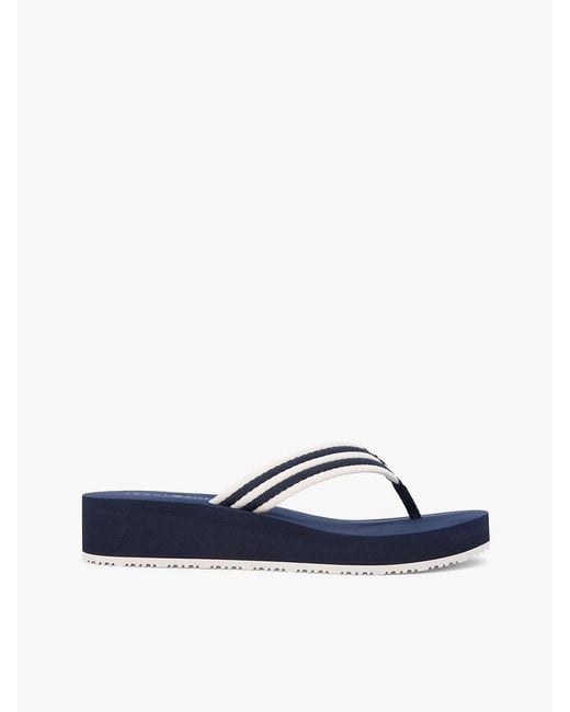 Tommy Hilfiger Blue Stripe Webbing Strap Wedge Flip-Flops