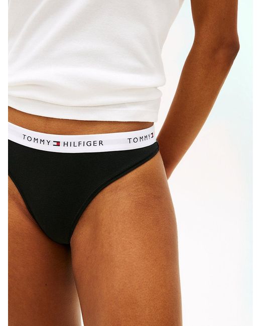 Tommy Hilfiger White Essential 3-Pack Repeat Logo Waistband Thongs