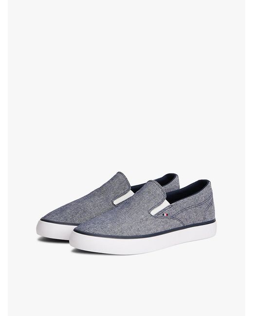 Tommy Hilfiger White Linen Chambray Jacquard Slip-On Trainers for men