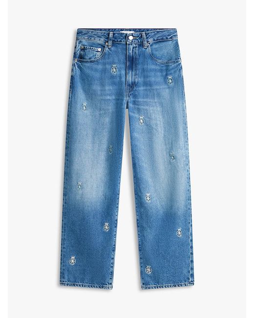 Tommy Hilfiger Blue Crest Embroidery Mid Rise Barrel Leg Jeans