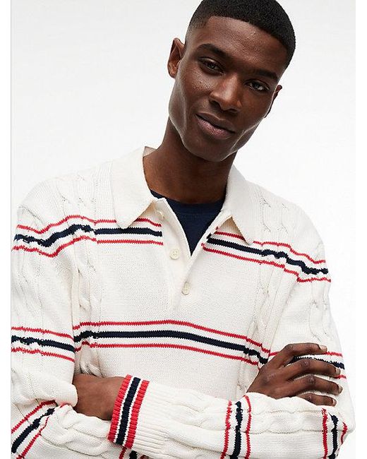 Tommy Hilfiger Tommy Badge Gestreifter Polopullover Mit Zopfmuster in White für Herren