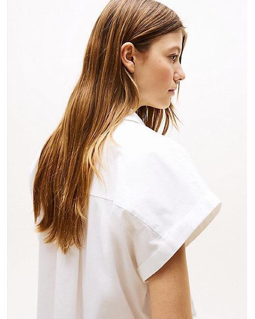 Tommy Hilfiger Relaxed Fit Poplin Overhemd Met Korte Mouwen in het White