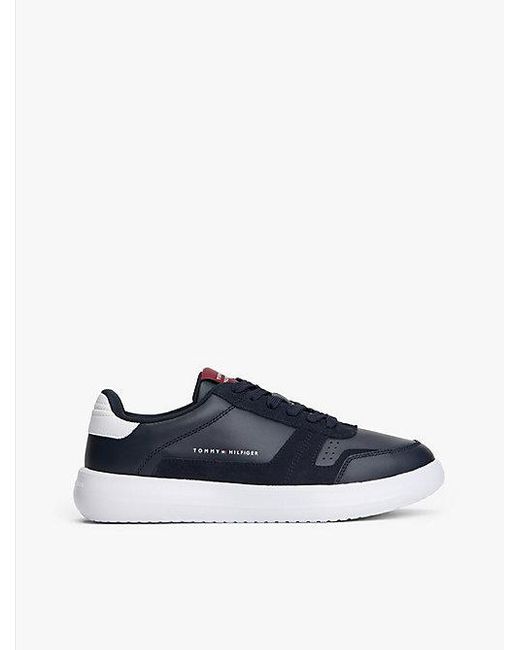 Tommy Hilfiger Leren Sneaker Met Fijne Profielzool in het Blue voor heren