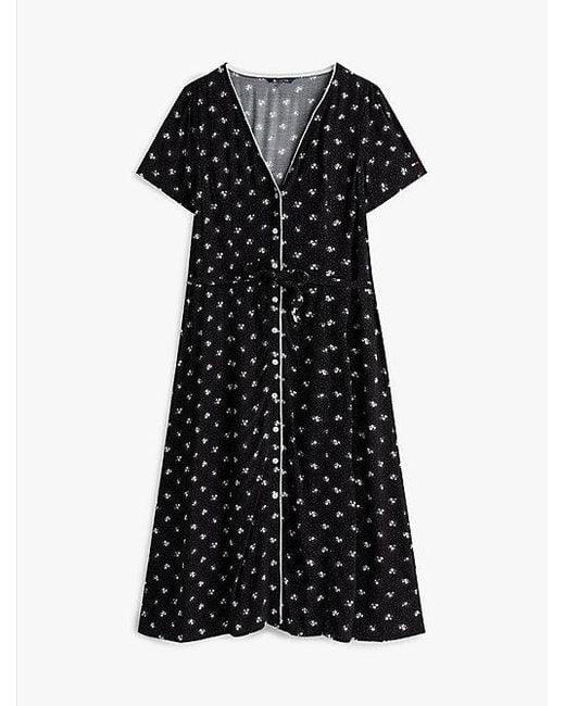Tommy Hilfiger Midi-Jurk Met V-Hals En Bloemenprint in het Black