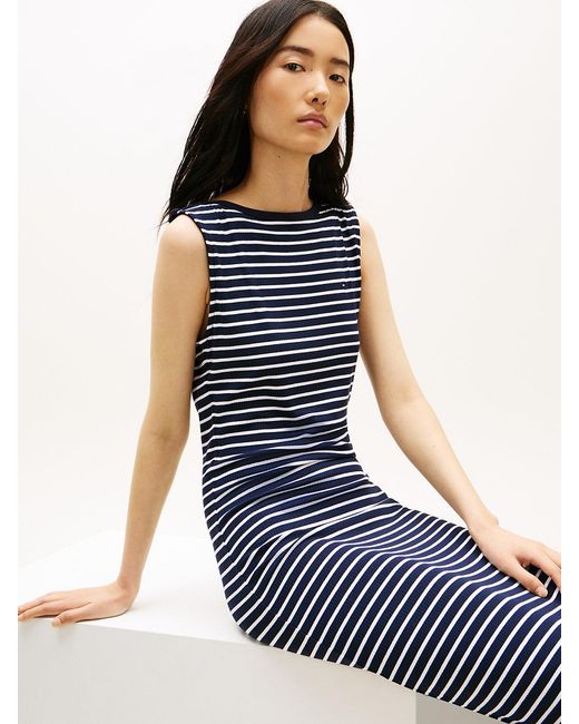 Tommy Hilfiger Blue Boat Neck Slim Midi Bodycon Dress