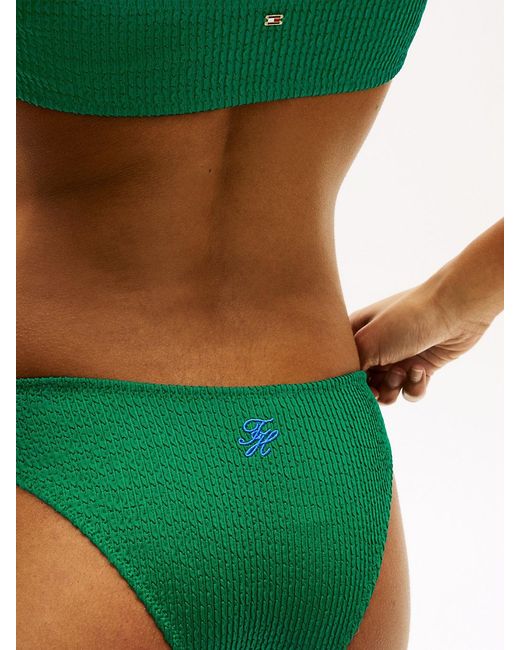 Tommy Hilfiger Green Crinkle Texture High-Cut Cheeky Bikini Bottoms