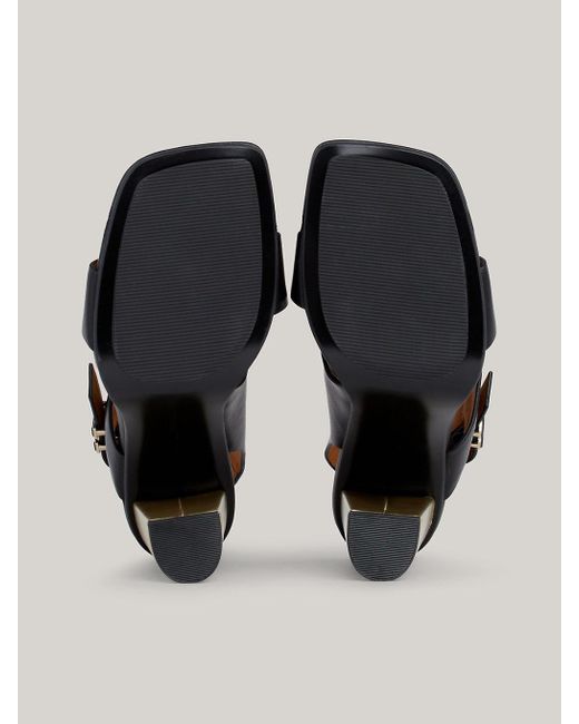 Tommy Hilfiger Black Th Monogram Leather Block Heel Sandals