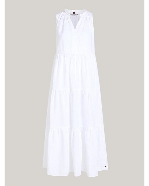Tommy Hilfiger White Linen Tiered Sleeveless Maxi Dress