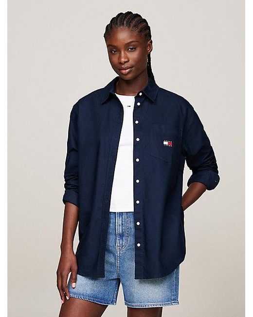 Tommy Hilfiger Boyfriend Fit Overhemd Met Badge in het Blauw Lyst NL