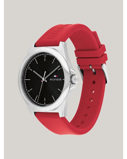 Tommy Hilfiger Stainless Steel Red Silicone Strap Watch for men
