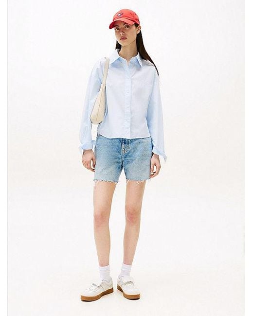 Camisa Cropped Con Rayas Tommy Hilfiger de color White