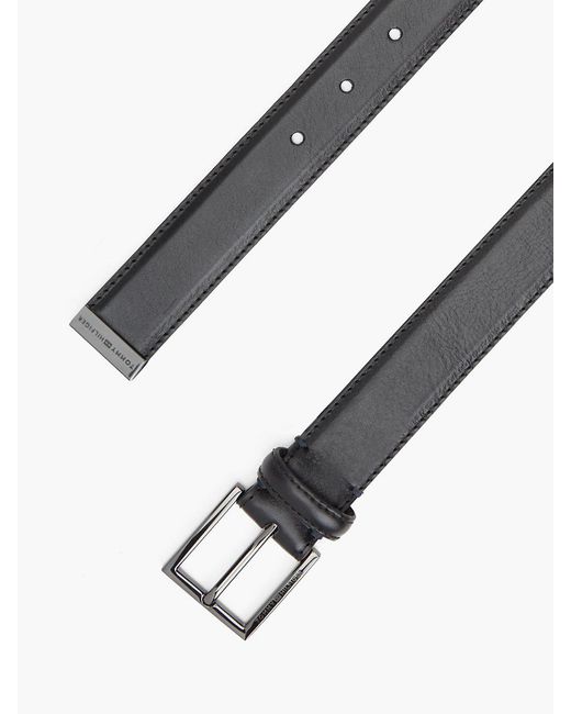 Tommy Hilfiger Black Metal Tip Pebble Grain Leather Belt for men