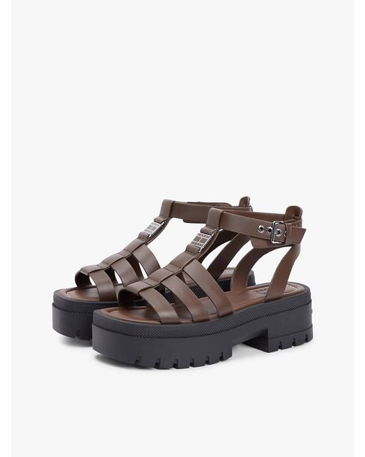 Tommy Hilfiger Black Leather Chunky Cleat Fisherman Sandals