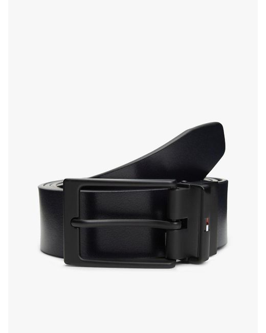 Tommy Hilfiger Black Rectangular Buckle Reversible Leather Belt for men