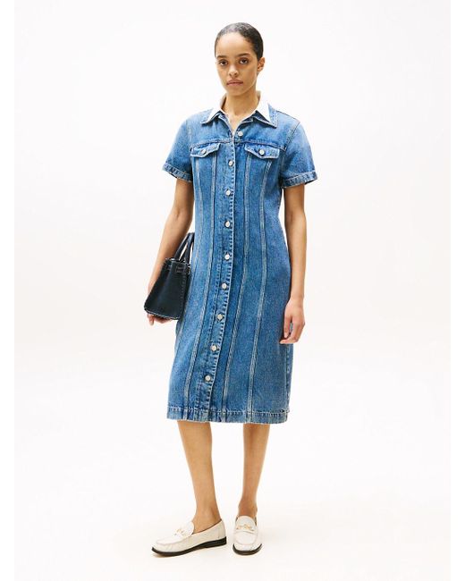 Tommy Hilfiger Blue Midi Denim Short Sleeve Shirt Dress