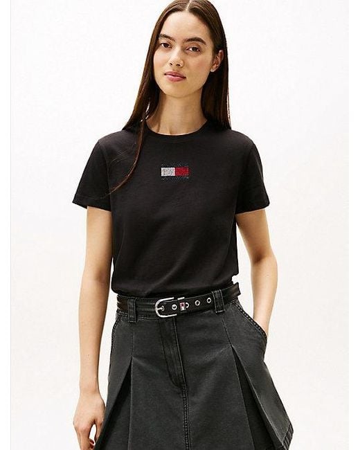 Camiseta De Cuello Redondo Con Logo Tommy Hilfiger de color Black