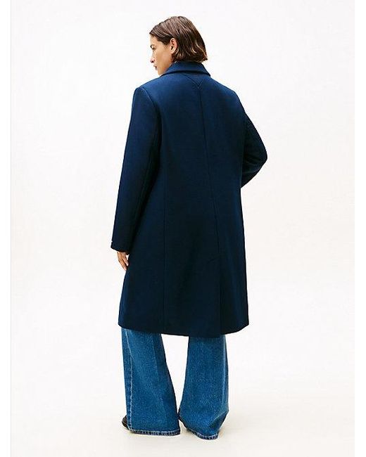 Tommy Hilfiger Curve Single-Breasted Wolmix Jas Met Kasjmier in het Blue
