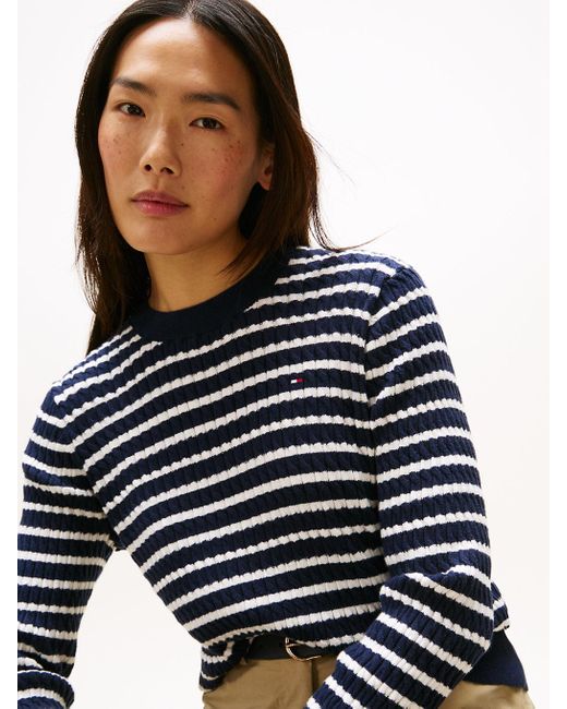 Pull En Maille Torsadée À Col Ras-Du-Cou Tommy Hilfiger en coloris Blue