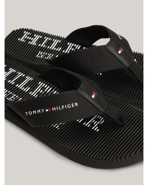 Tommy Hilfiger Black Massage Footbed Logo Flip-flops for men