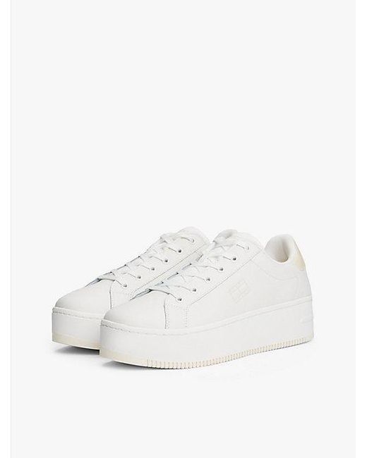 Zapatillas De Plataforma Dentada Con Piel Tommy Hilfiger de color White