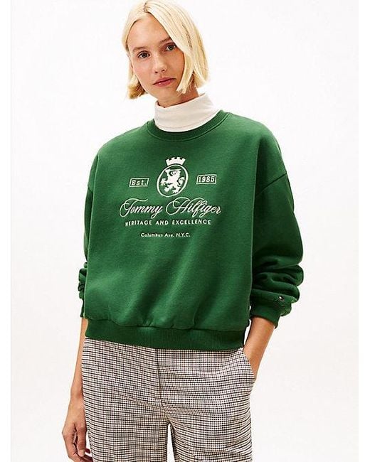 Tommy Hilfiger Relaxed Fit Sweatshirt Met Geborduurd Embleem in het Green