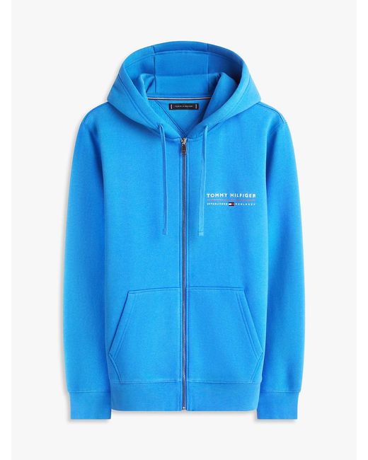 Tommy Hilfiger Blue Logo Terry Zip-Thru Hoody for men