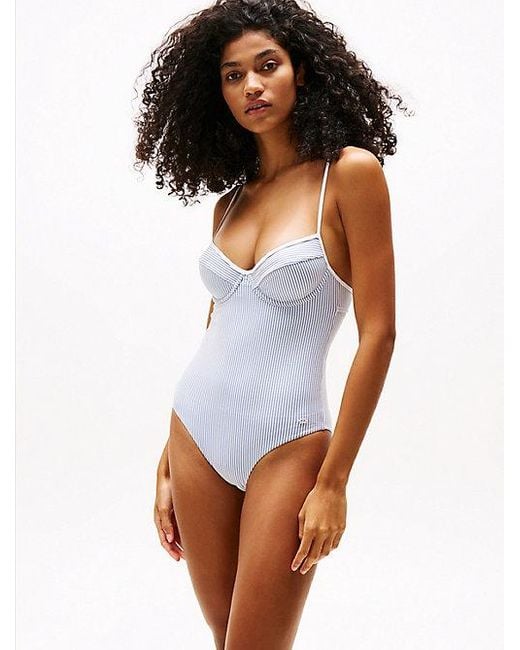 Tommy Hilfiger Demi-Cup Badpak Met Textuur in het White