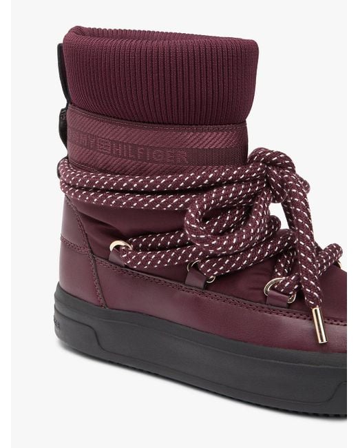 Tommy Hilfiger Red Water Repellent Lace-Up Snow Boots