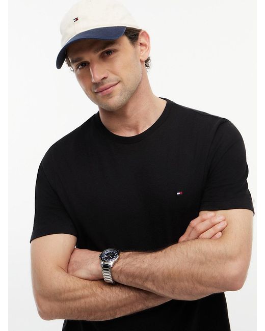Tommy Hilfiger Black Flag Embroidery Crew Neck T-shirt for men