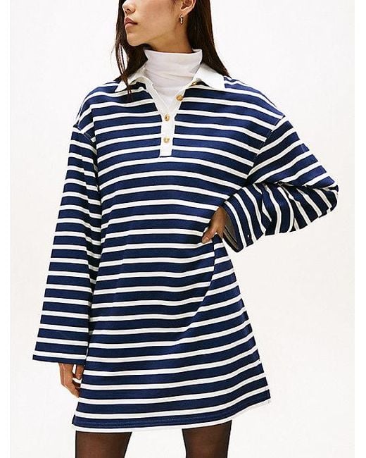 Tommy Hilfiger Blue Relaxed Fit Mini-Rugby-Kleid Mit Knöpfen