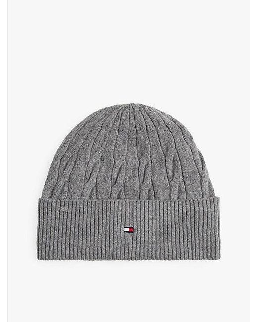 Tommy Hilfiger Hilfiger Flag Kabelgebreide Wolmix Beanie in het Gray voor heren