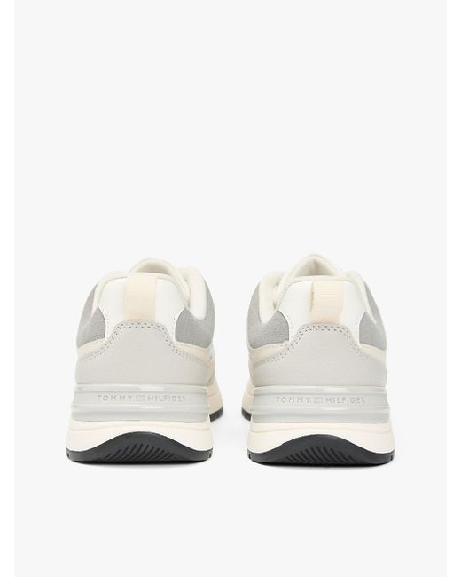 Tommy Hilfiger White Th Monogram Leather Mixed Texture Trainers