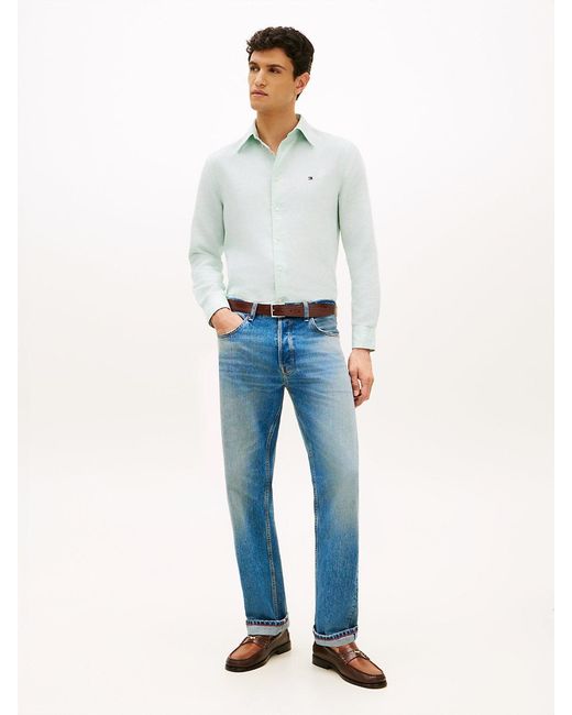 Tommy Hilfiger White Regular Fit Linen Blend Dobby Shirt for men