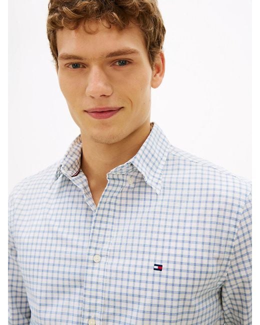 Tommy Hilfiger White Th Flex Regular Fit Check Poplin Shirt for men