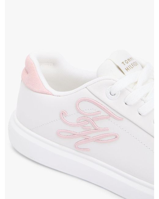 Tommy Hilfiger White Hilfiger Icon Leather Logo Embroidery Court Trainers