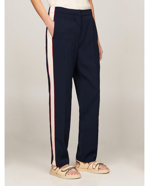 Tommy Hilfiger Blue Colour-blocked Slim Fit Straight Trousers