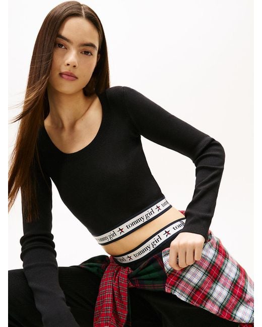 Tommy Hilfiger Black Tommy Girl Extra Slim Knit Cropped Long Sleeve Top