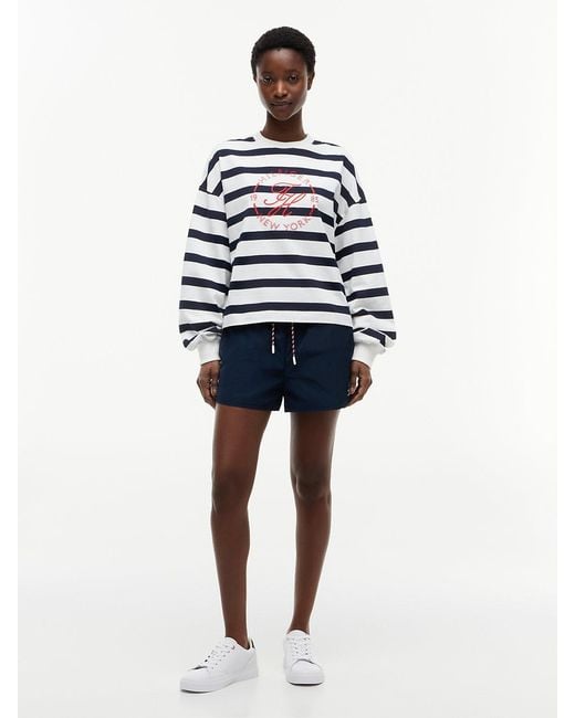 Tommy Hilfiger White Logo Relaxed Crew Neck Sweatshirt
