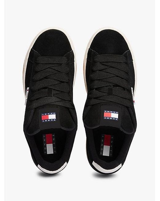 Tommy Hilfiger Suède Sneaker Met Getextureerde Tussenzool in het Black voor heren