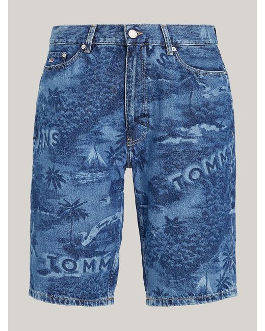 Tommy Hilfiger Blue Aiden Hawaiian Lasered Denim Baggy Shorts for men