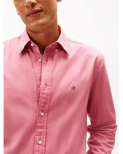 Camisa De Popelín Th Flex De Corte Regular Tommy Hilfiger de hombre de color Red